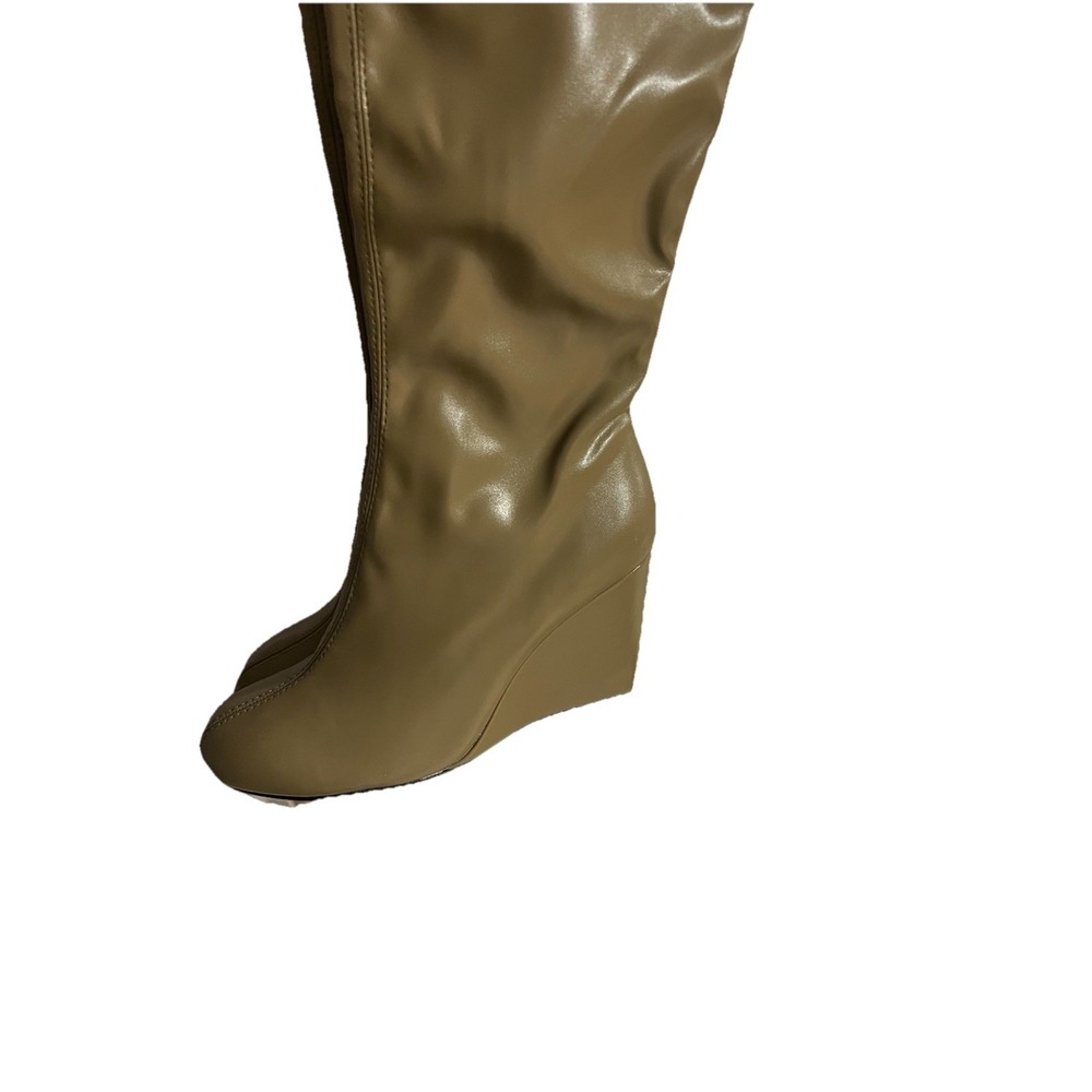 3N6/ZARA Beige Knee High Wedge Boots Faux Leather Round Toe Zip Size 8